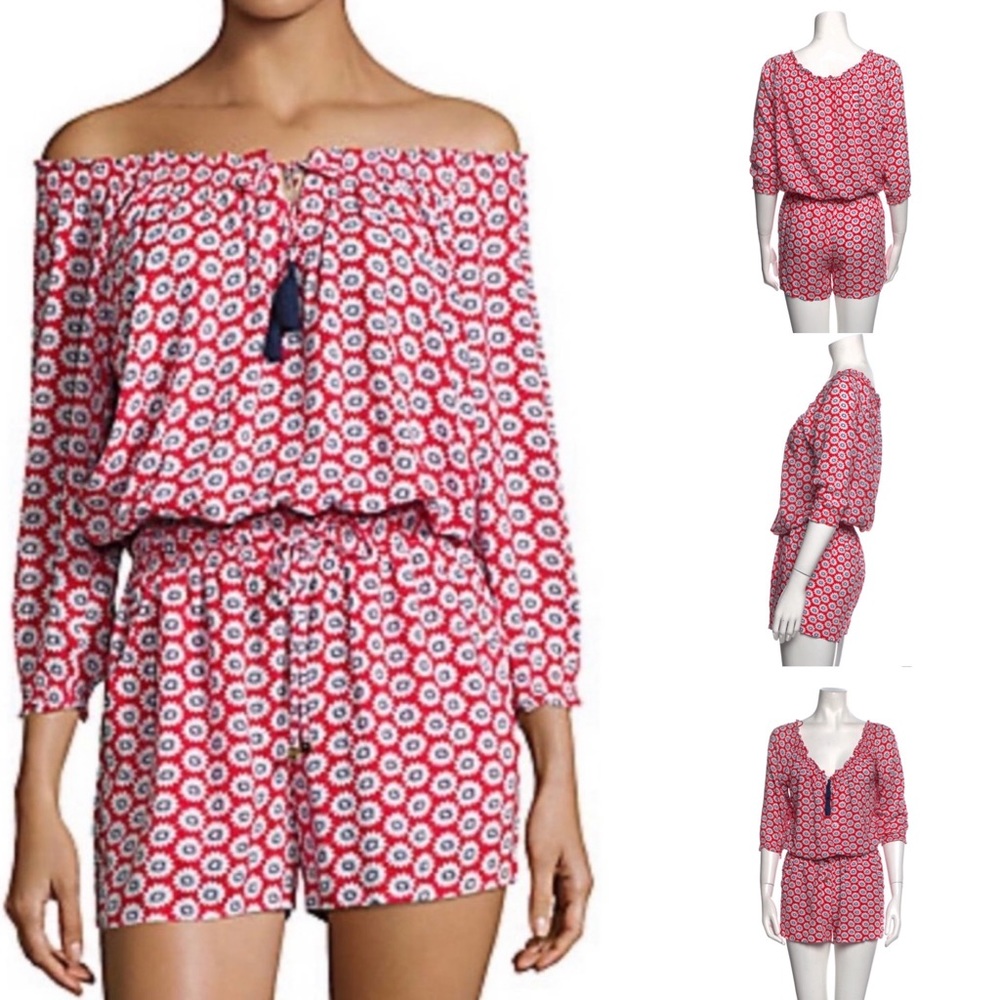 Tory Burch Red Floral Romper-Medium-Worn Once, with pockets